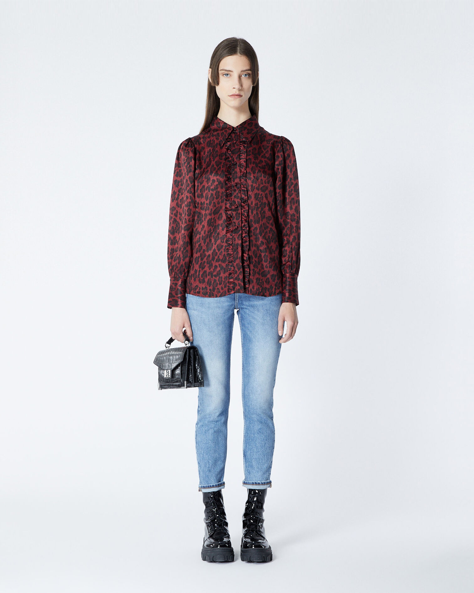 Burgundy shirt with leopard motif, PURPLE, hi-res image number null