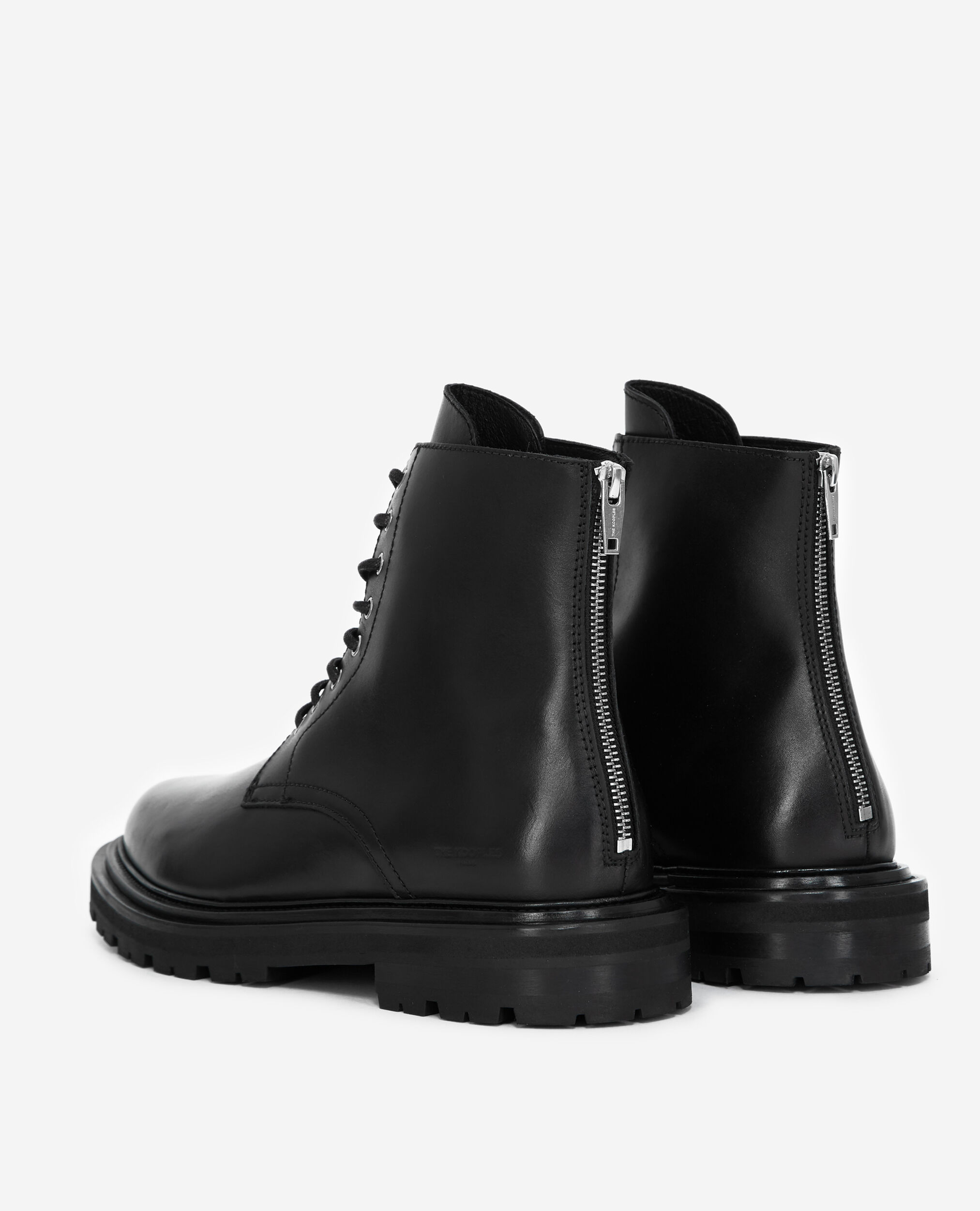 Black leather boots with thick sole, BLACK, hi-res image number null