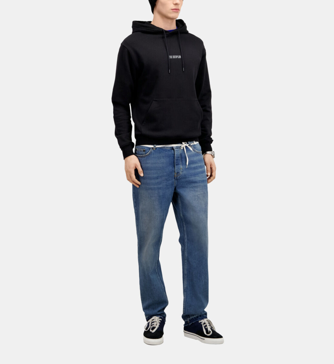 Buy White knitted fabric suit with trousers and hoodie with 