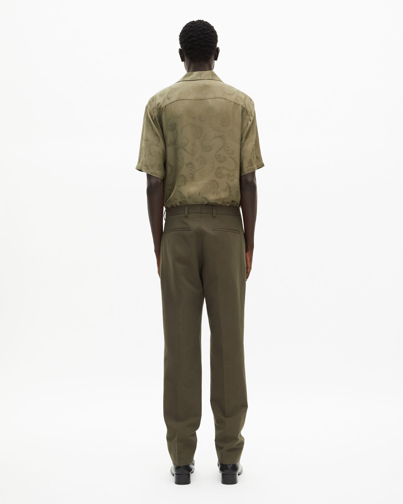 The Kooples HERREN KAKI gerade geschnittene anzughose aus khakifarbenem baumwoll-leinenstoff