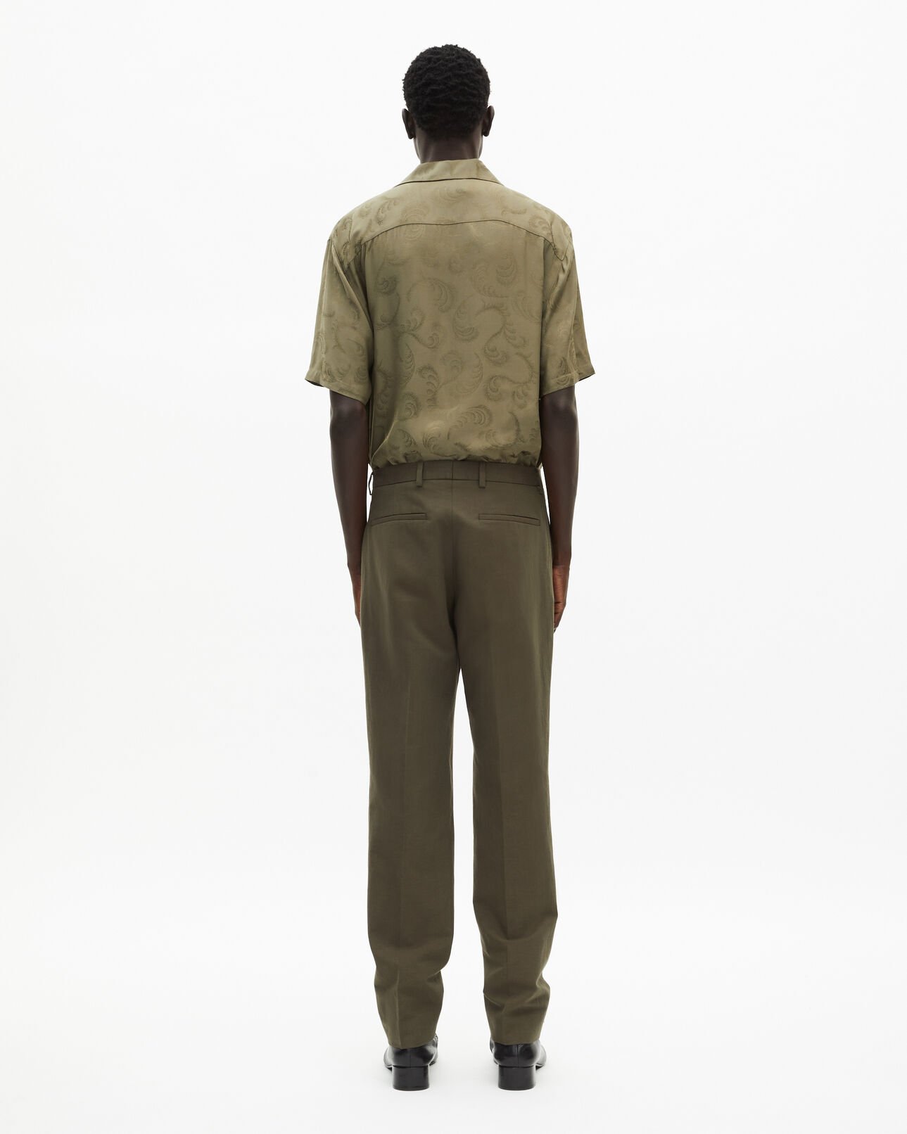 The Kooples HERREN KAKI gerade geschnittene anzughose aus khakifarbenem baumwoll-leinenstoff