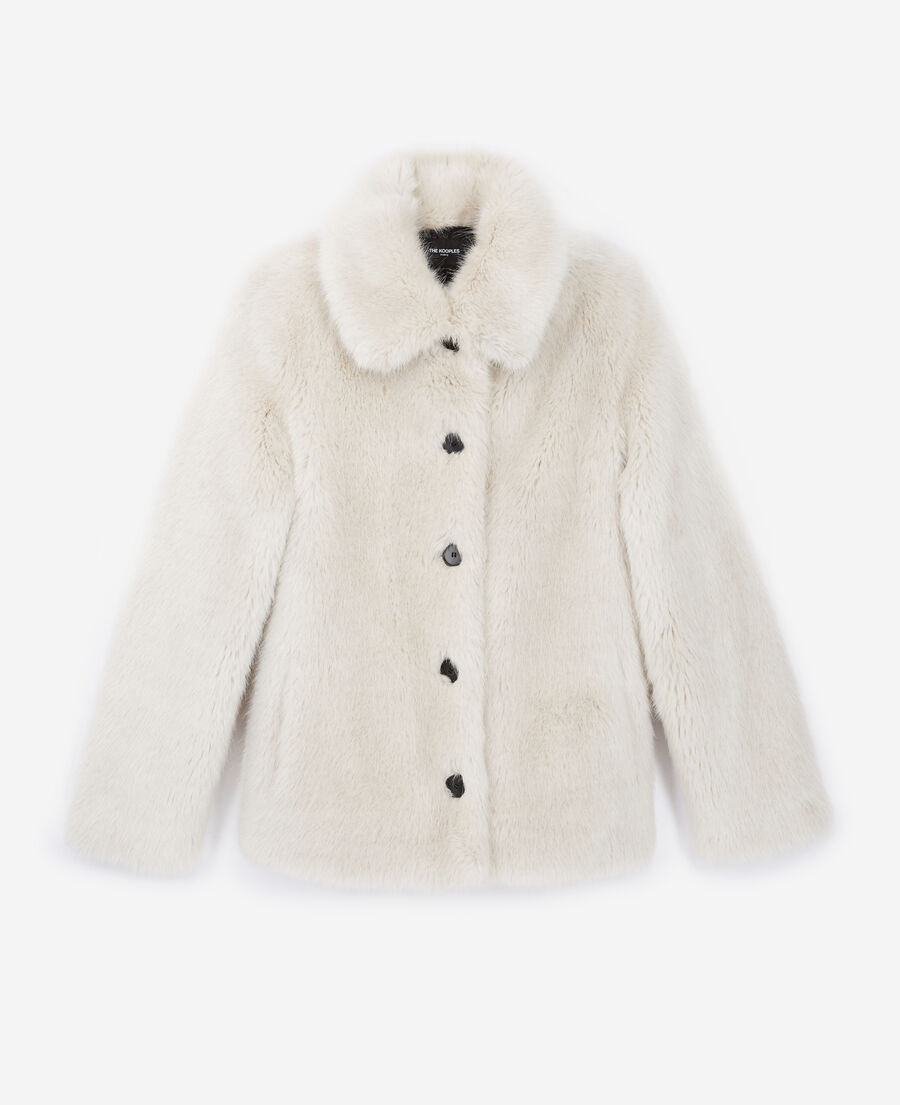 white faux fur coat