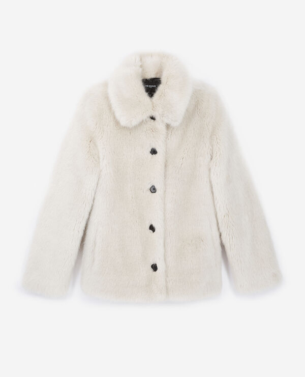 white faux fur coat