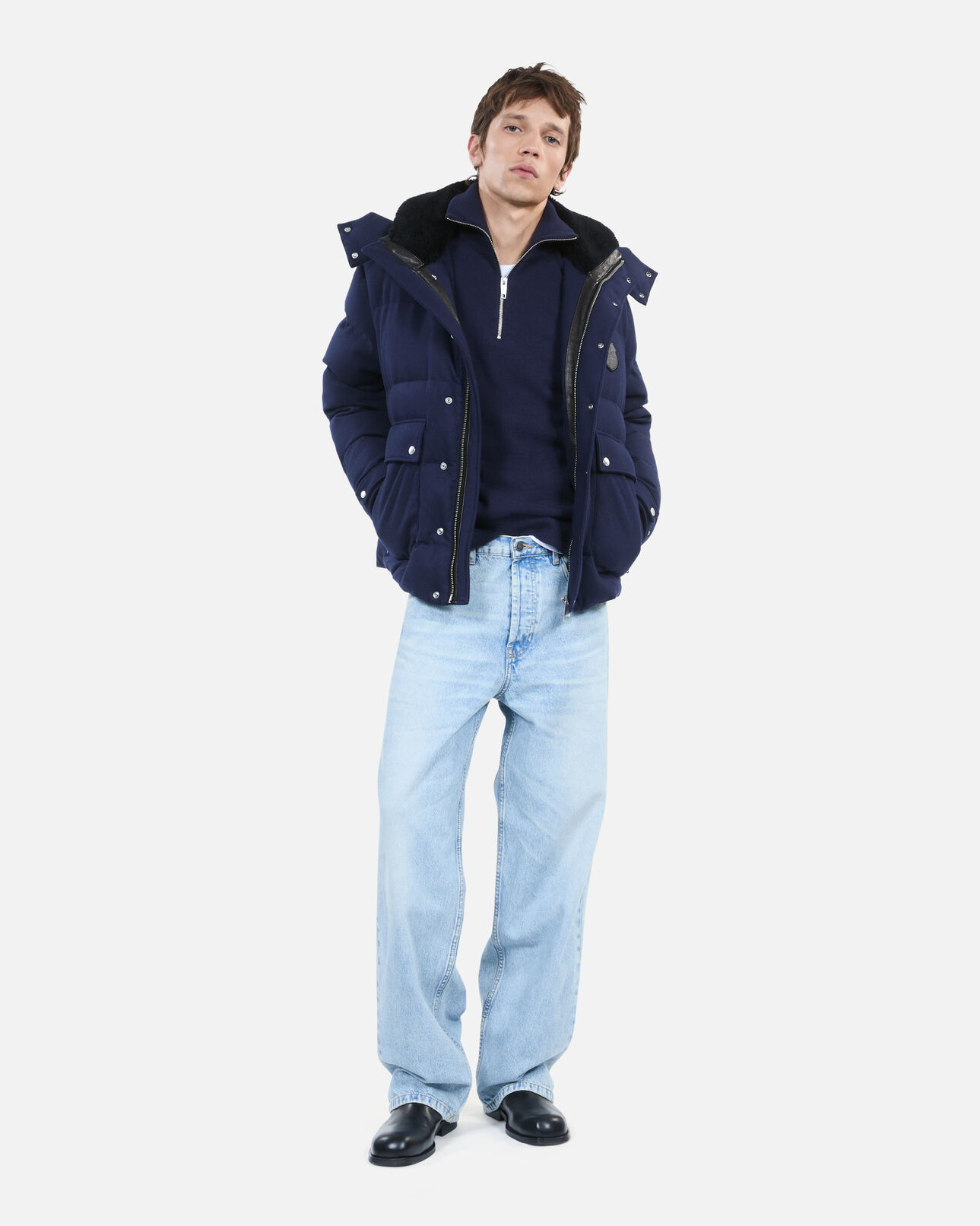 The Kooples MEN NAVY navy blue flannel down jacket