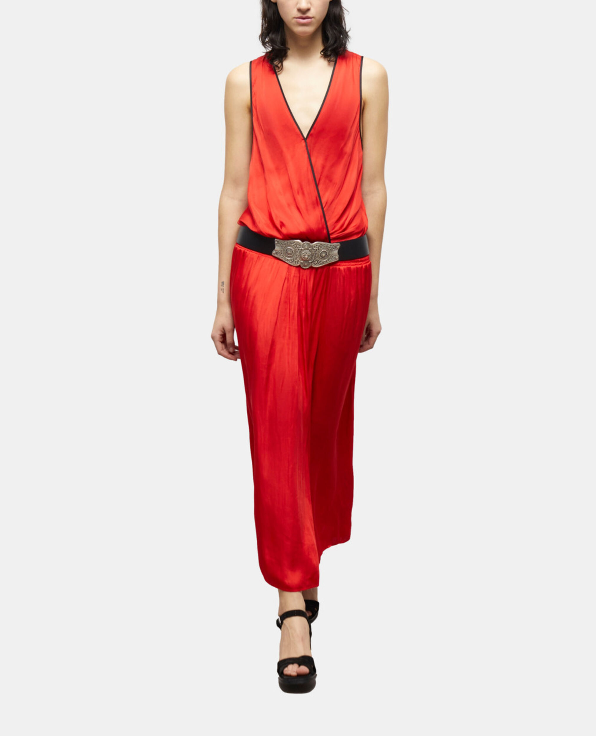 Long red satin dress, RED, hi-res image number null