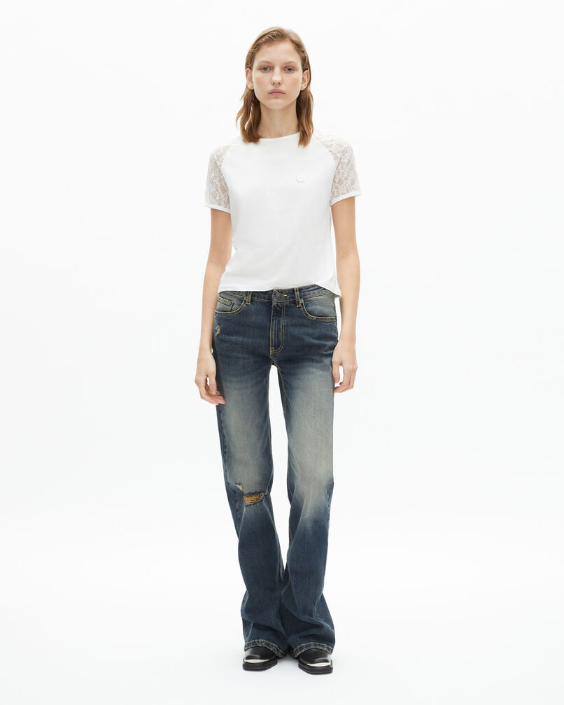 The Kooples FEMME ECRU t-shirt avec manches en dentelle blanc