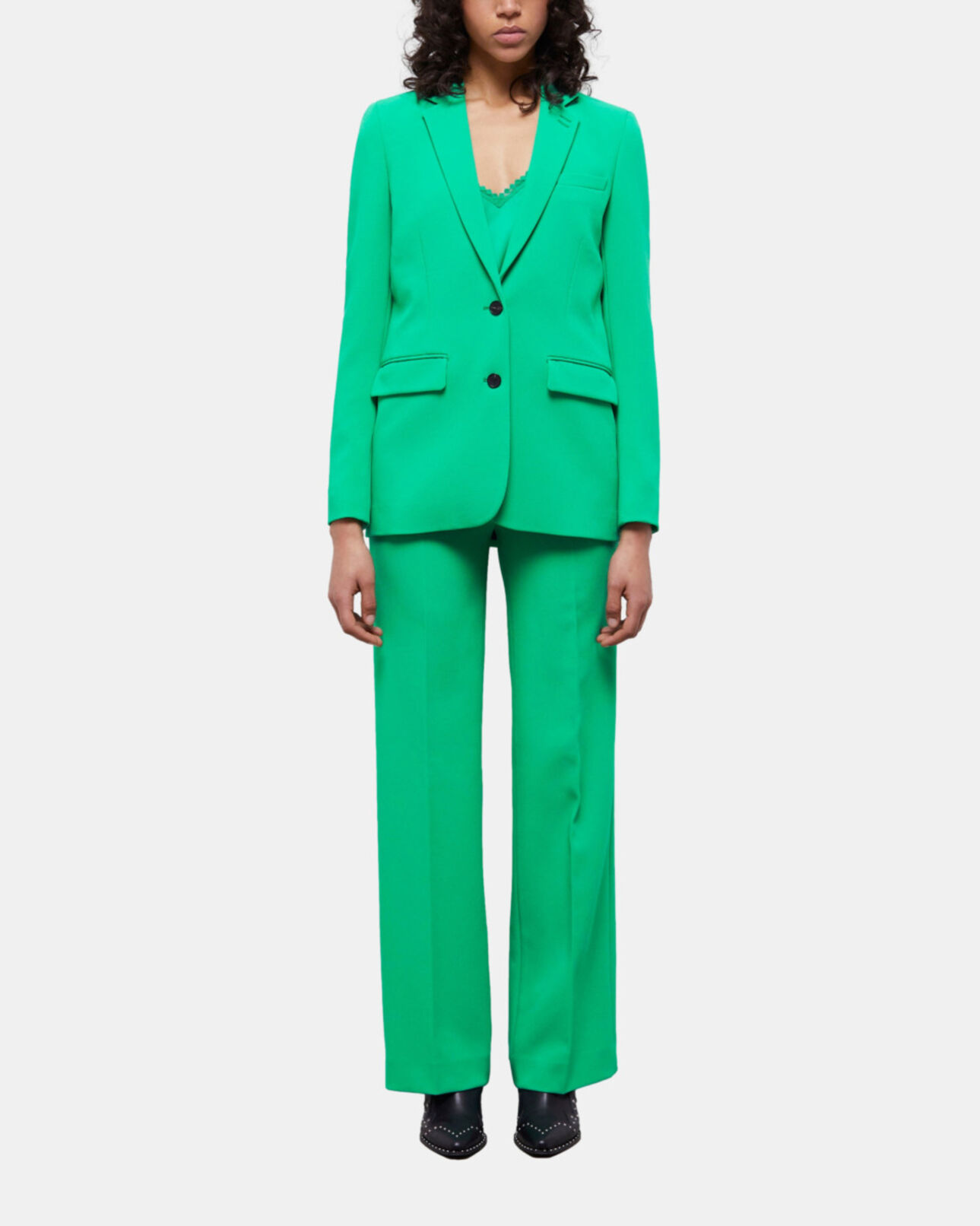 The Kooples FEMME GREEN veste tailleur verte en crêpe