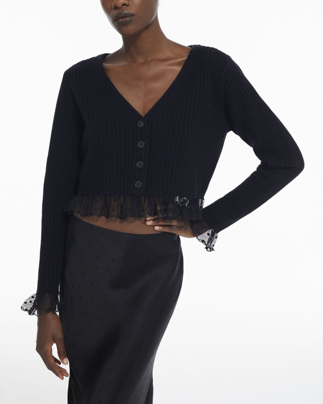 The Kooples WOMEN BLACK fine black wool cardigan
