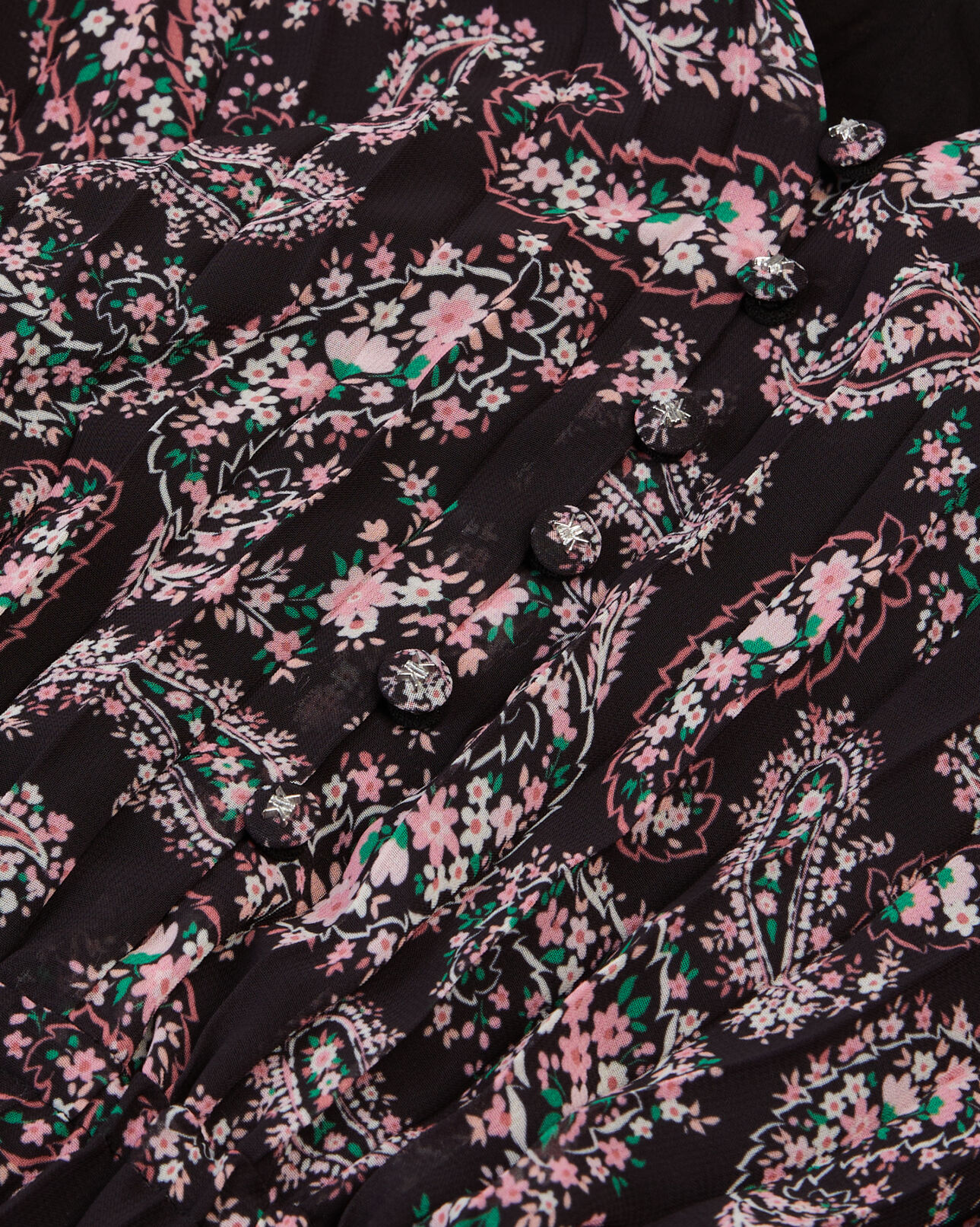 The Kooples FEMME BLACK / PINK robe longue plissée imprimée