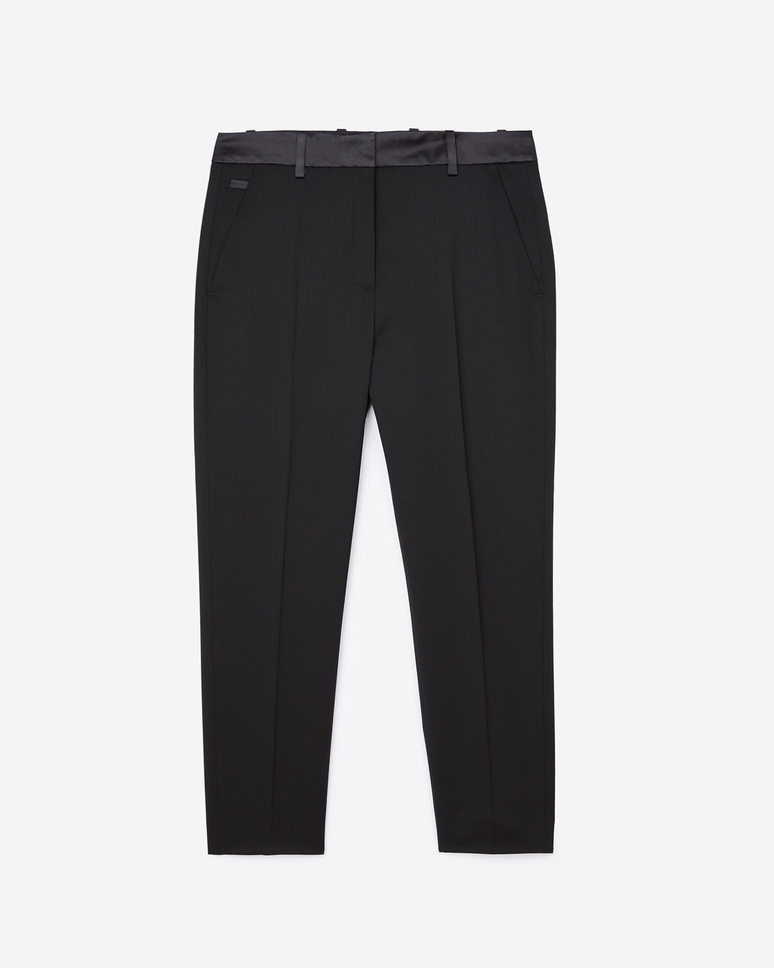 Pantalon de tailleur noir détail satin, BLACK, hi-res image number null