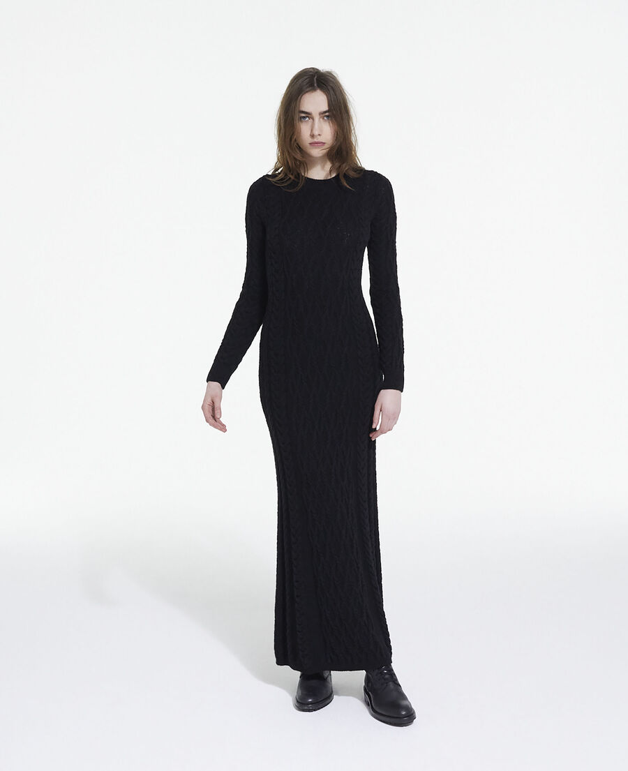 The Kooples FEMME BLACK robe longue en laine noire
