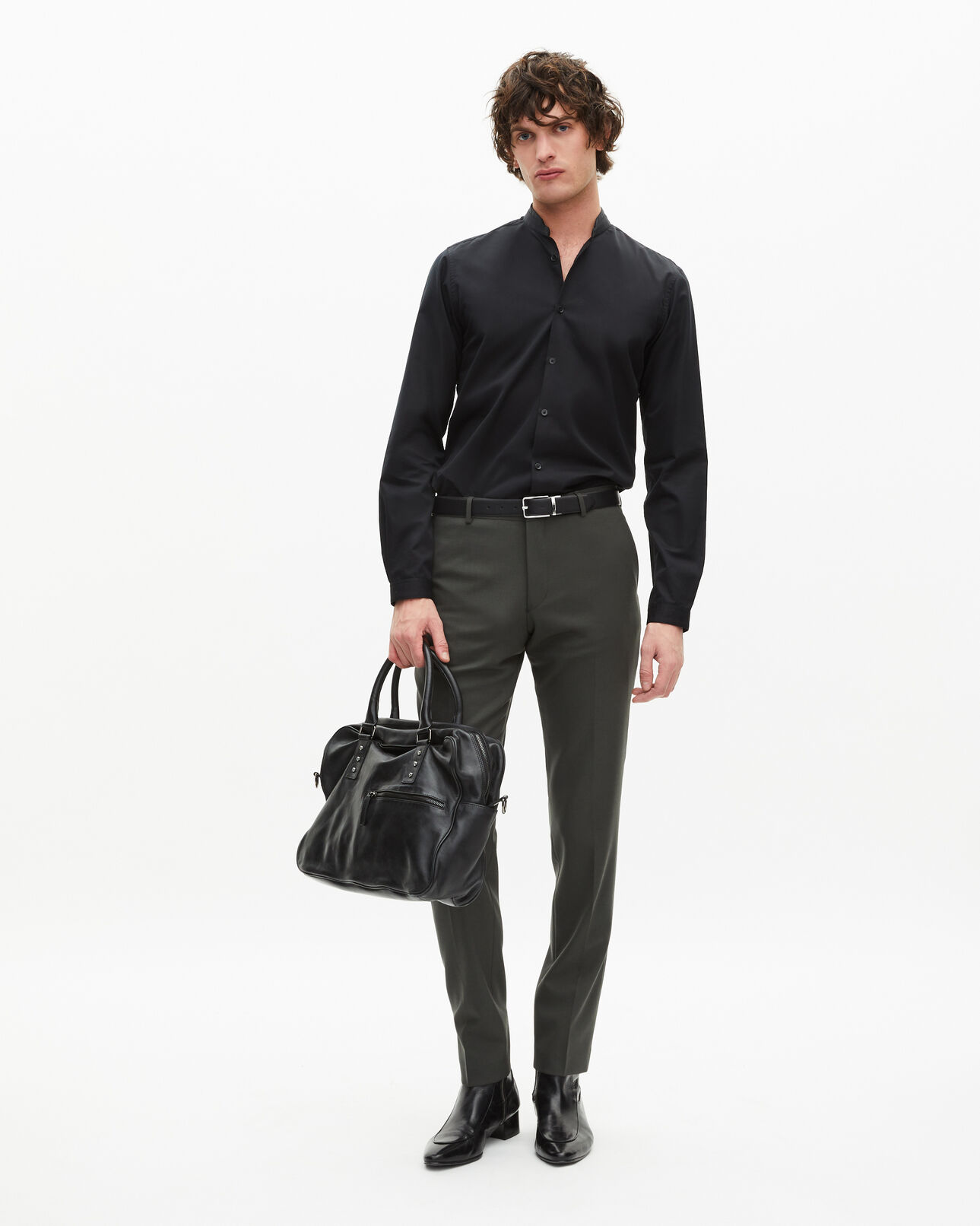 The Kooples MEN KAKI khaki wool suit trousers fitted trousers