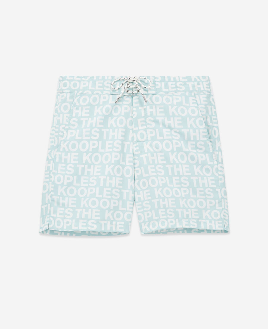 green - white swim shorts with all-over logo