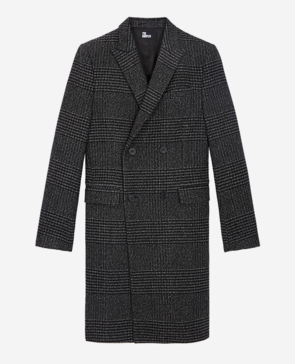 long wool coat with check motif