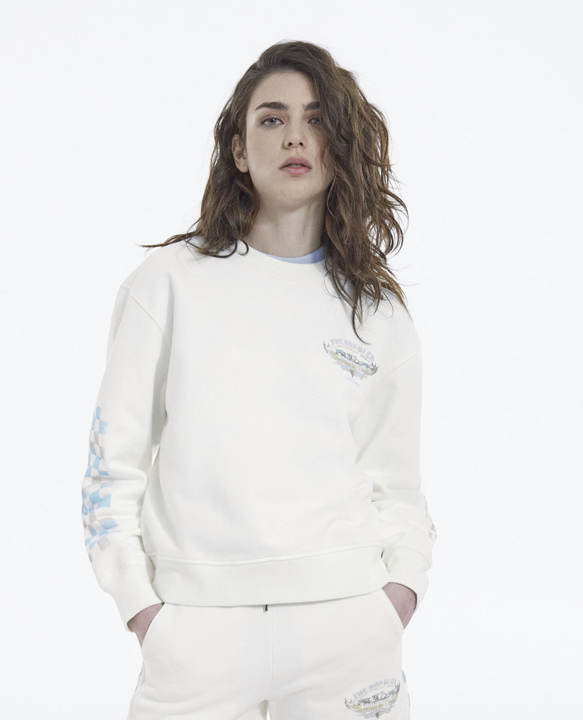 Ecru Screen printed check motif sweatshirt The Kooples