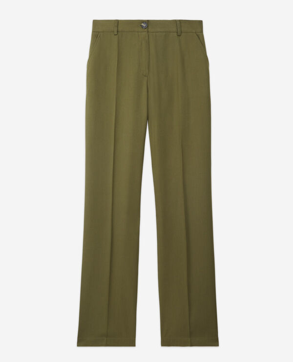 khaki tencel military-style pants