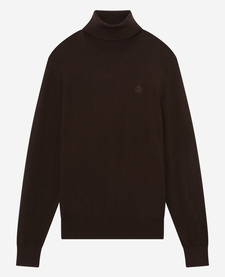 The Kooples HOMME DARK BROWN pull col roulé en laine mérinos marron
