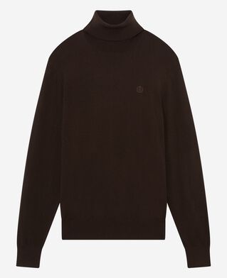 The Kooples HOMME DARK BROWN pull col roulé en laine mérinos marron