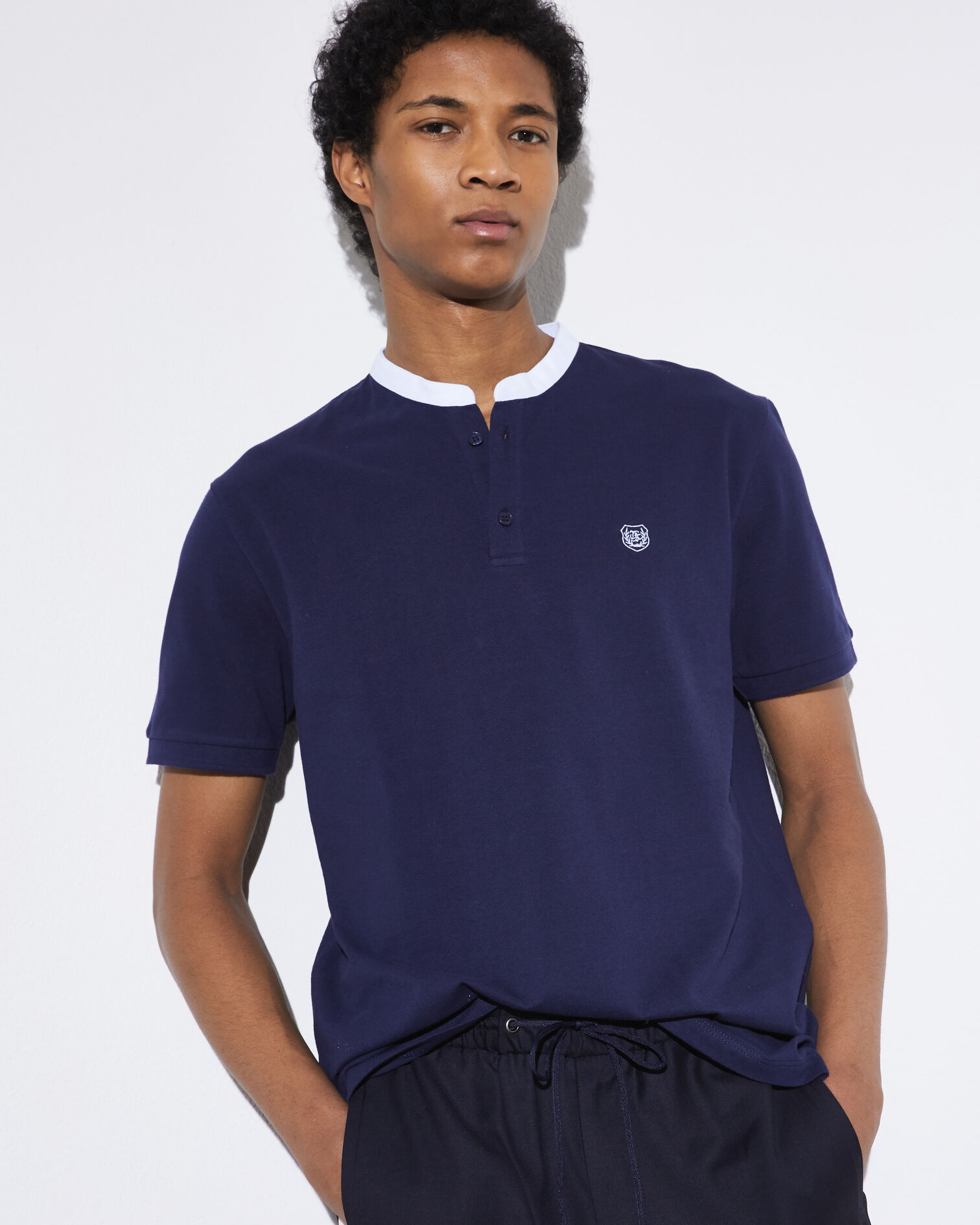 Polo bleu à encolure contrastée blanc, NAVY, hi-res image number null