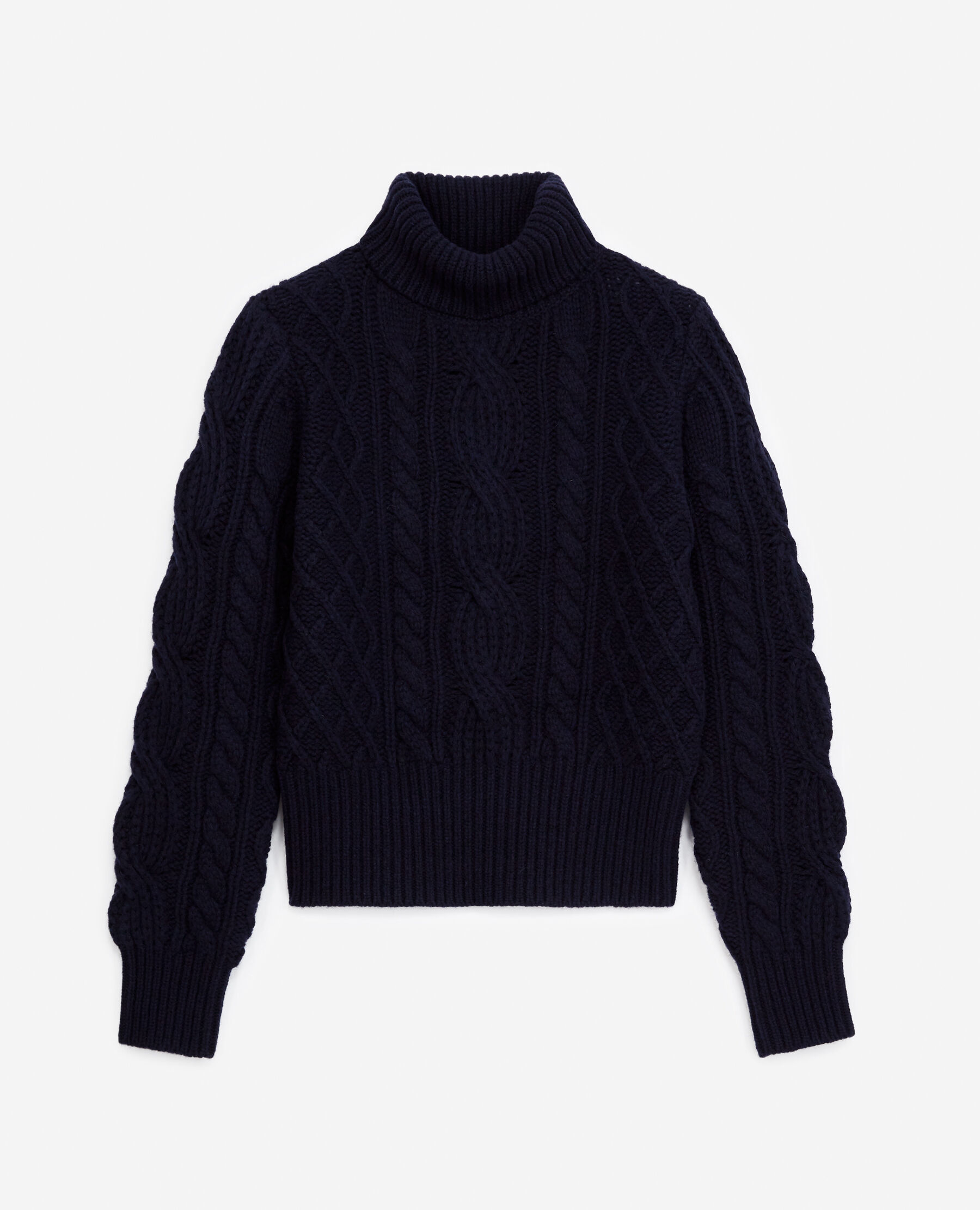 Navy blue cable knit turtleneck sweater sales
