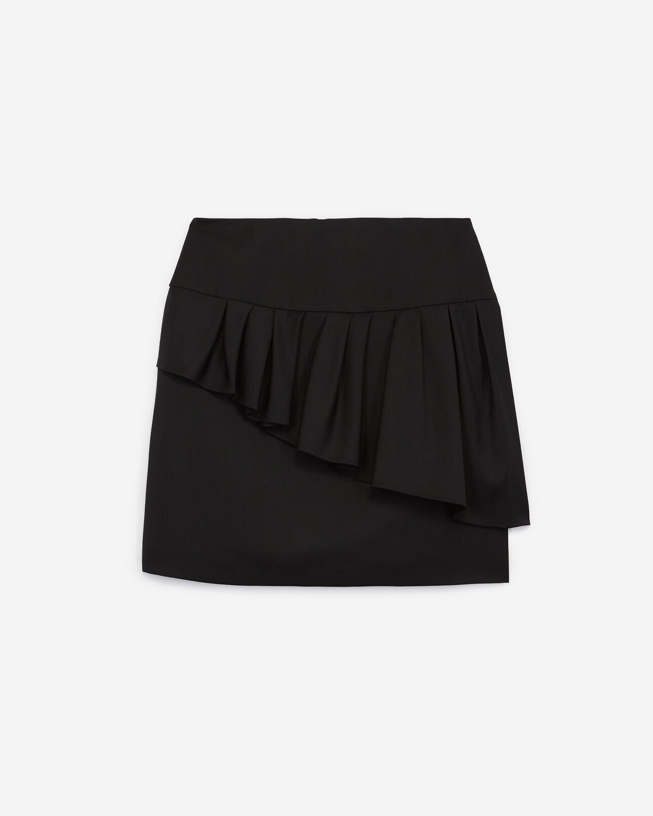 The Kooples FEMME BLACK jupe courte à volant laine stretch noire