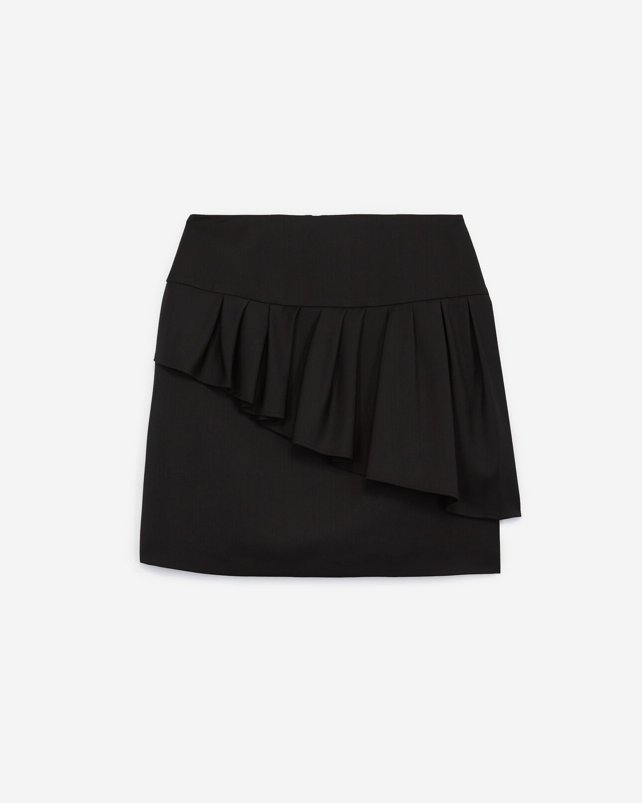 The Kooples FEMME BLACK jupe courte à volant laine stretch noire