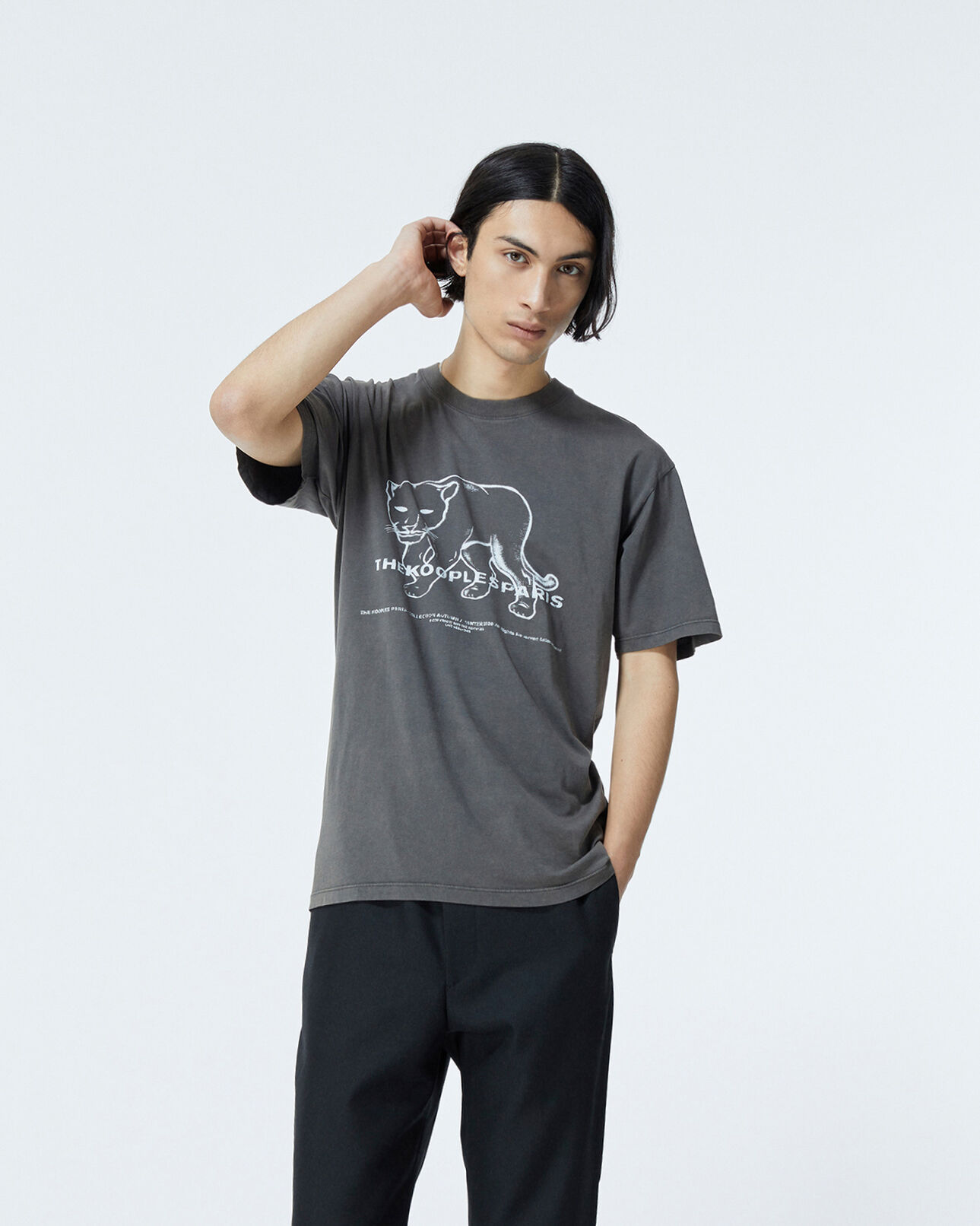 The Kooples HOMME BLACK WASHED t-shirt noir coton à logo panthère