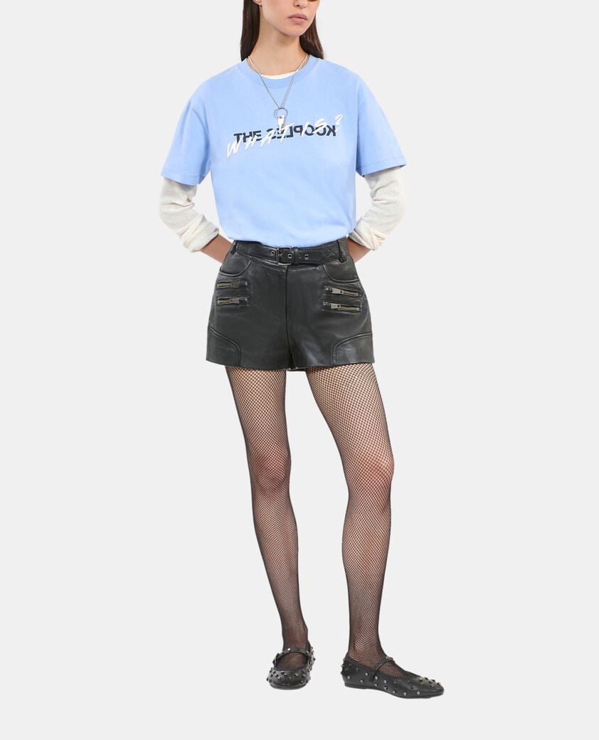 The Kooples DAMEN BLUE WHITE hellblaues t-shirt mit what is-schriftzug