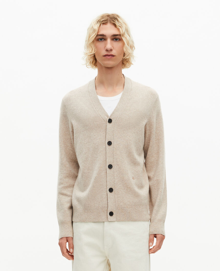 The Kooples HOMME BEIGE MELANGE cardigan en cachemire beige