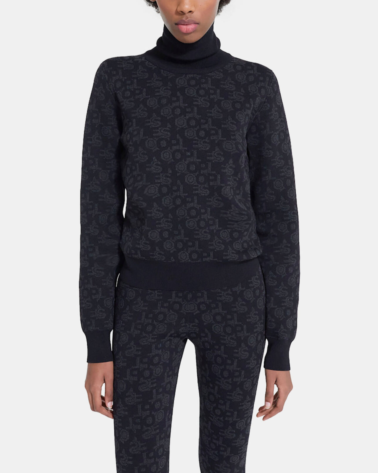 The Kooples WOMEN BLACK DARK GREY black sweater with the kooples logo
