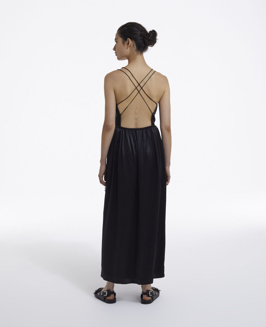 long black silk dress with thin straps