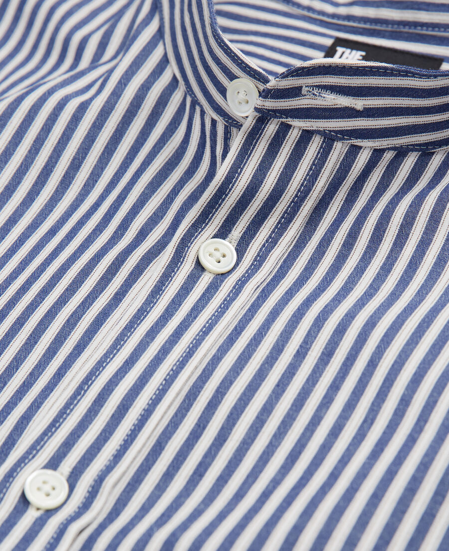 blue-striped shirt with officer collar