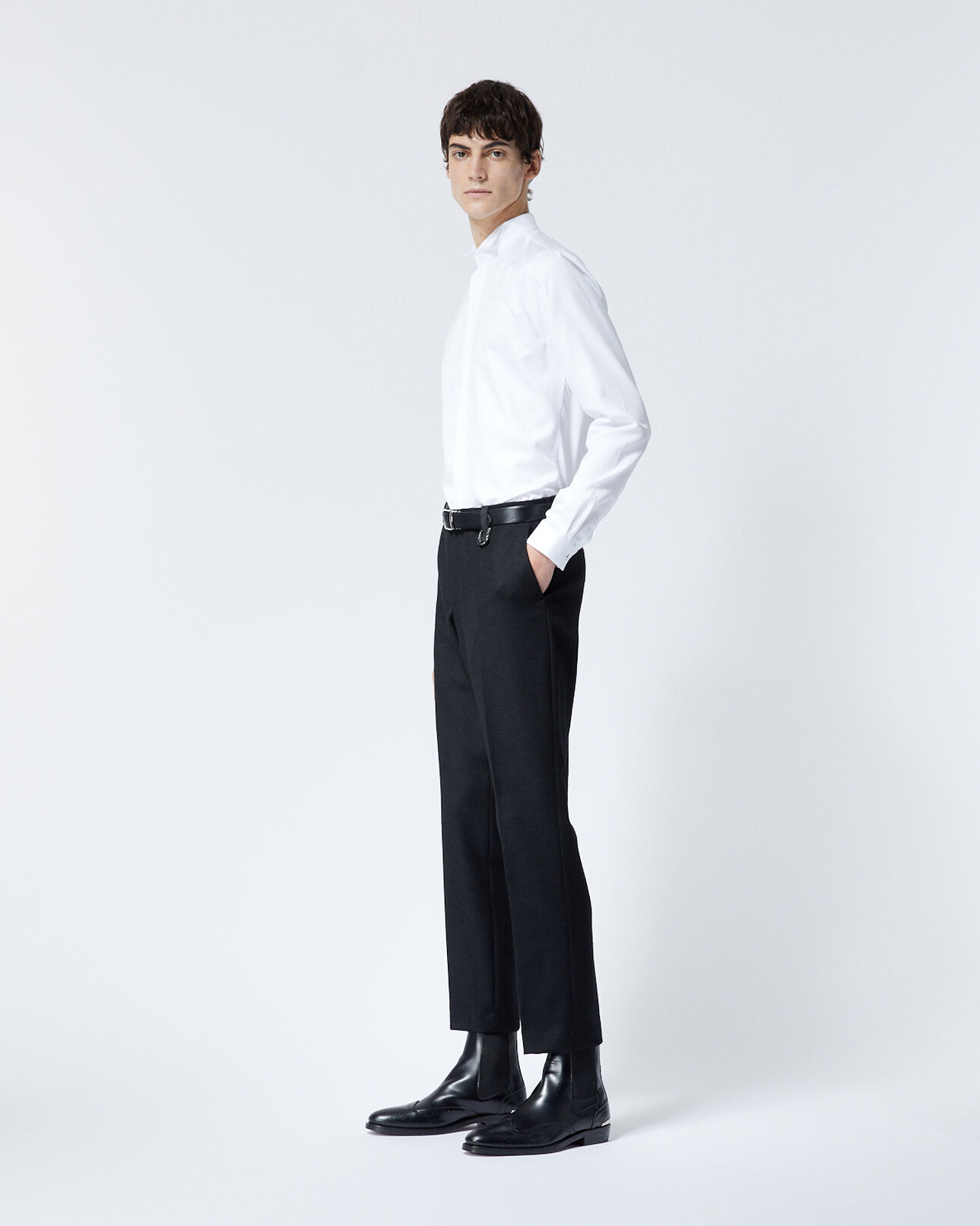The Kooples HOMME BLACK pantalon laine noir détail cuir