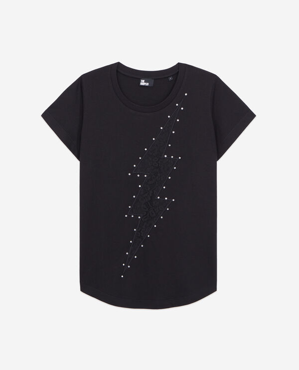 black t-shirt with lace lightning