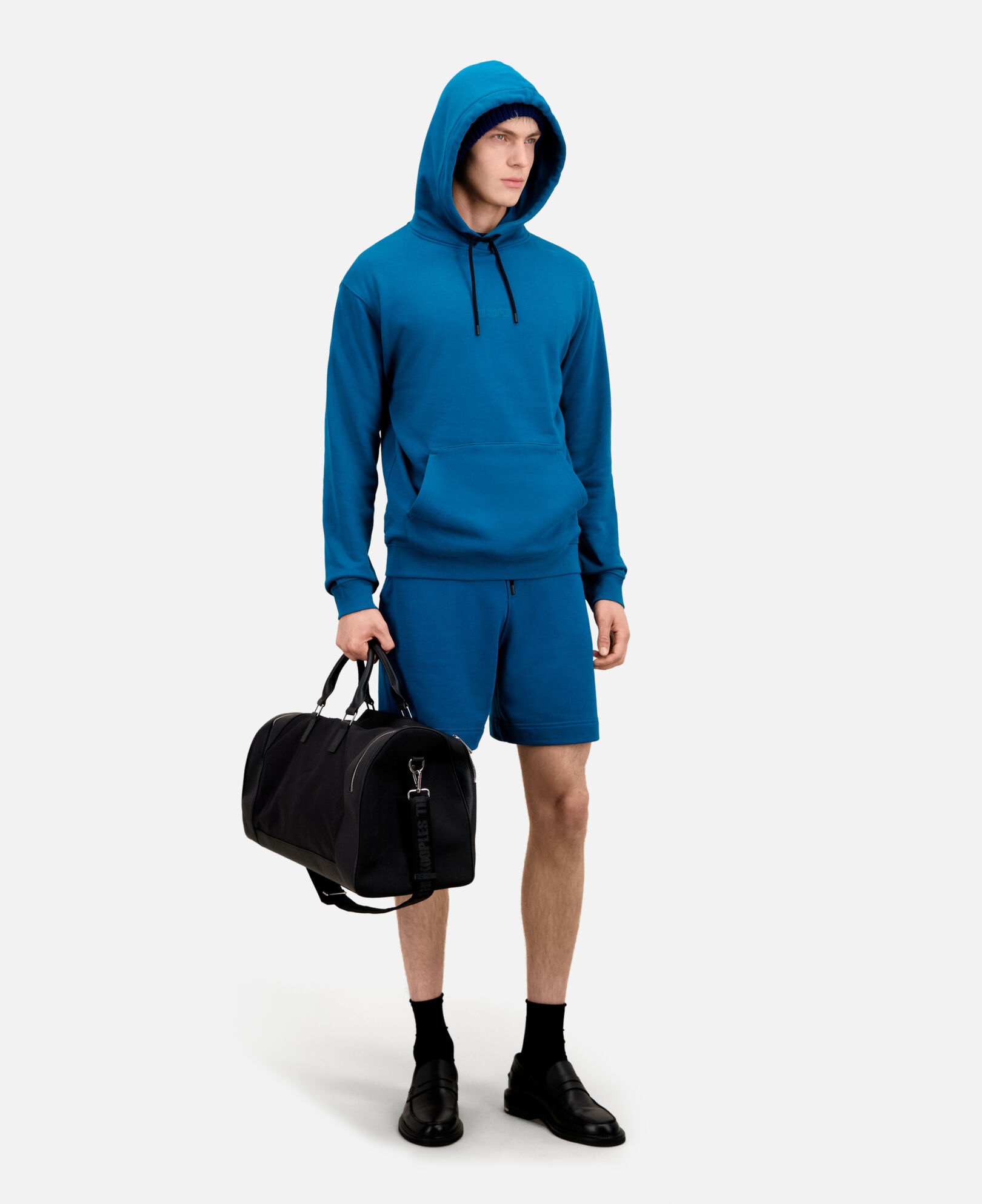 The Kooples MEN BLACK black leather and canvas weekend bag