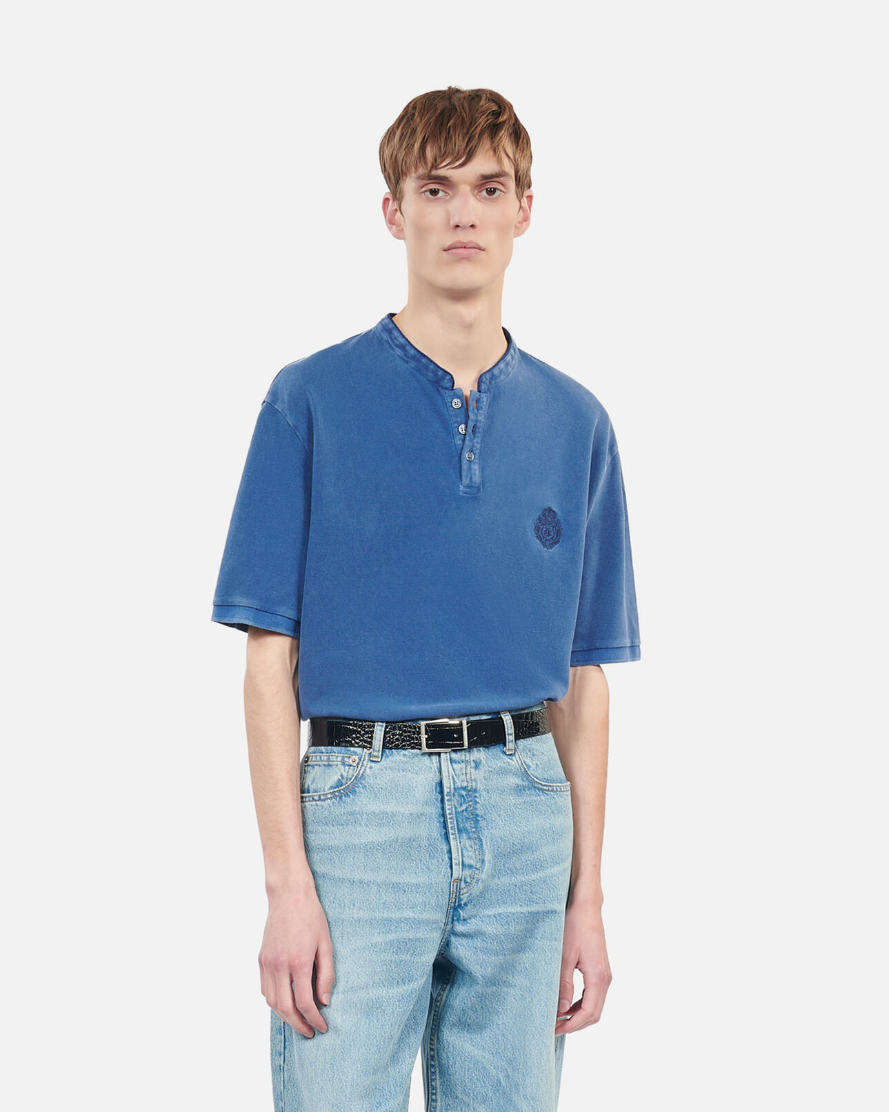 The Kooples MEN BLUE BRUT blue piqué cotton polo t-shirt