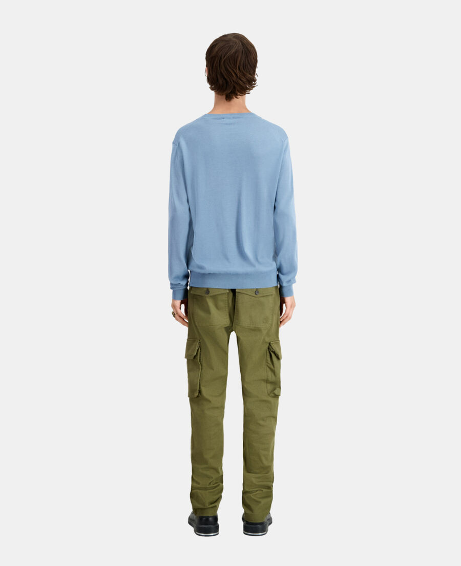 pull bleu en laine mérinos