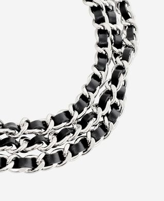 The Kooples WOMEN BLACK SILVER necklace with leather and silver chains