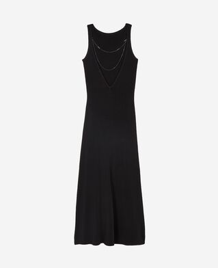 The Kooples FEMME BLACK robe longue en maille avec cha&icirc;nes dos noire