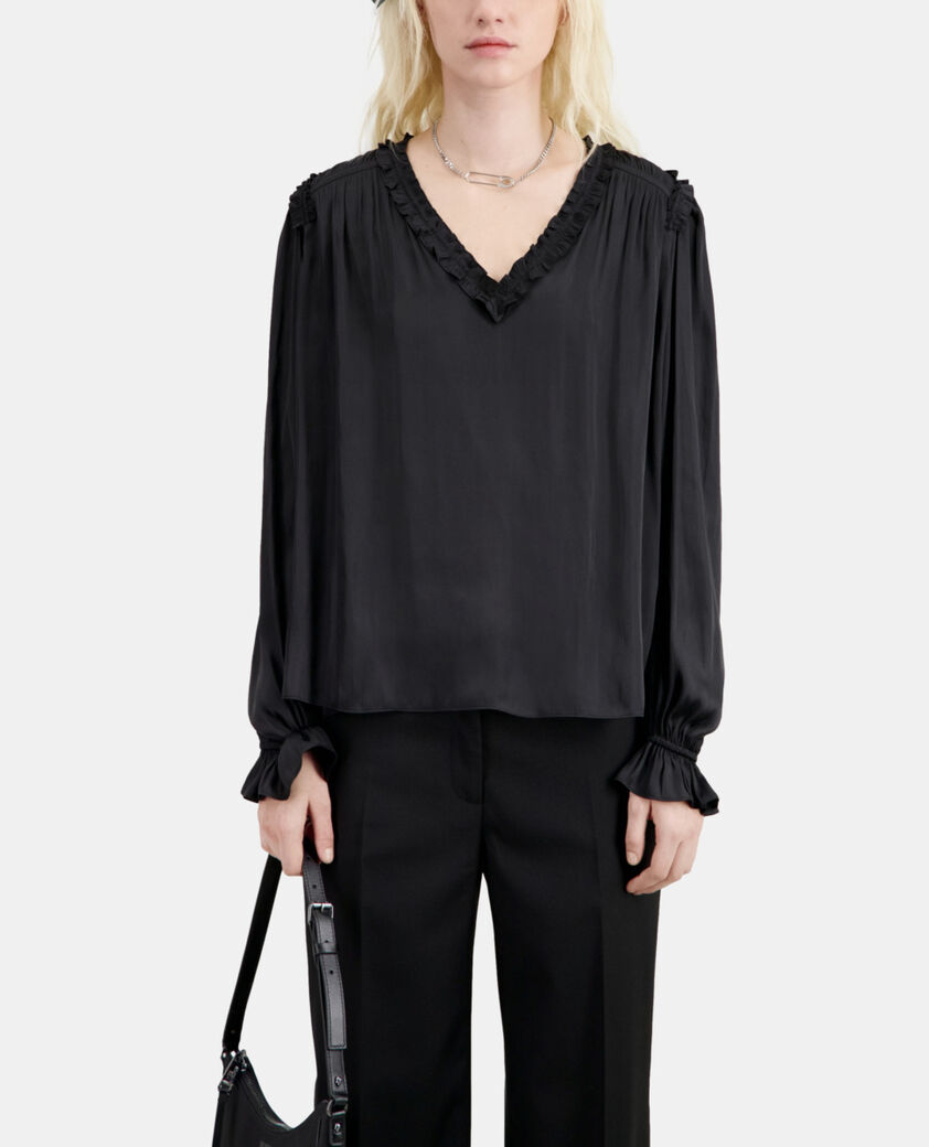 The Kooples DAMEN BLACK schwarzes top mit gerafften details