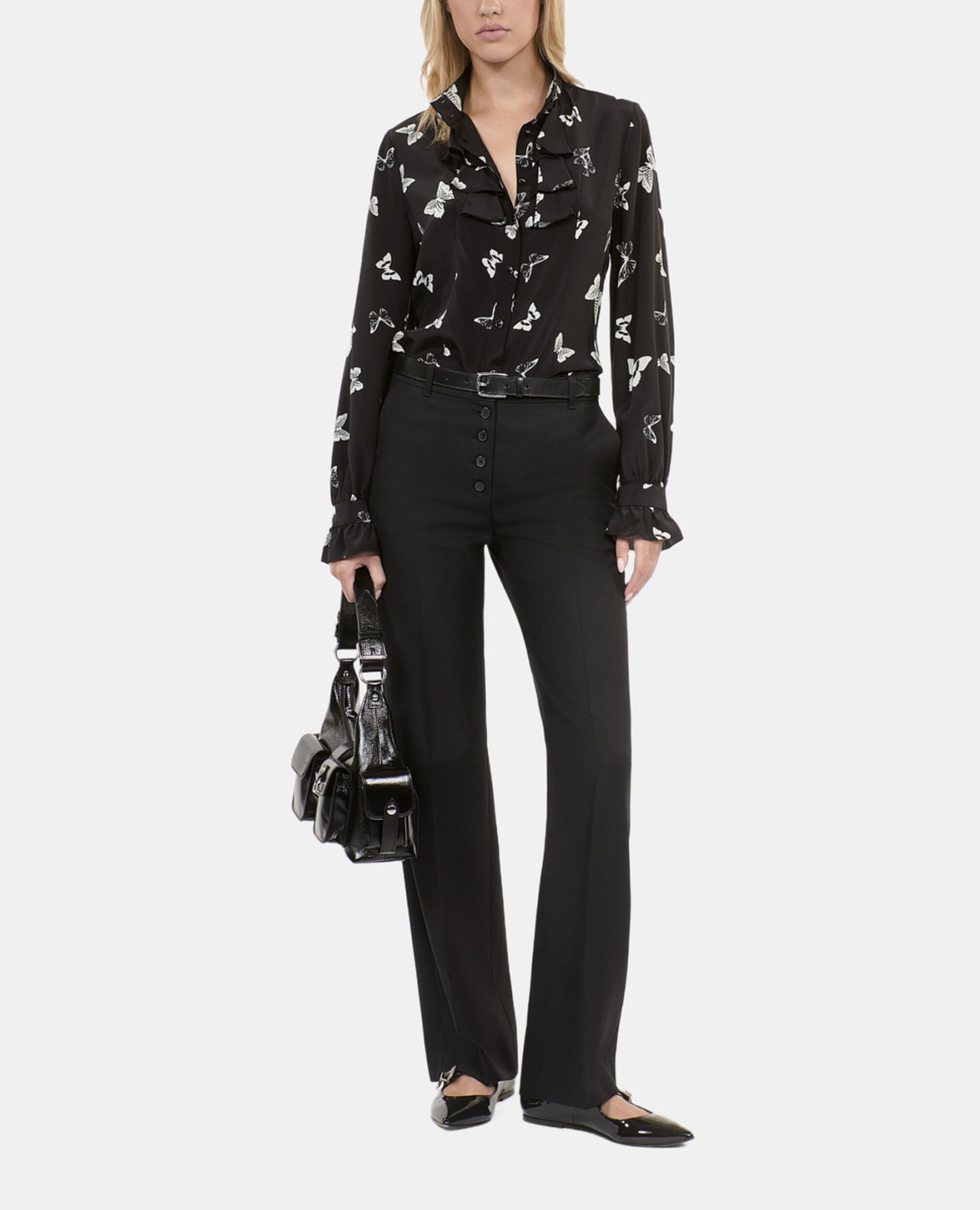 Chemise en soie imprimée papillons, BLACK WHITE, hi-res image number null