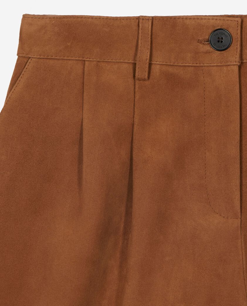 The Kooples FEMME CAMEL bermuda &agrave; pinces en cuir su&egrave;de camel