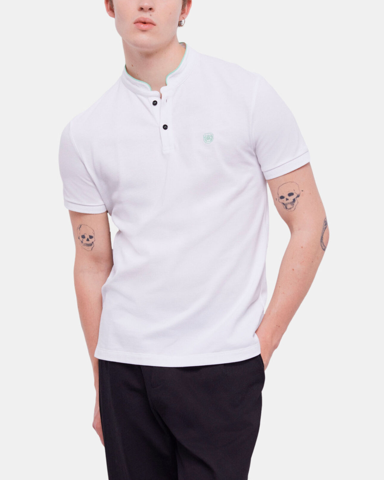 The Kooples MEN GREEN-WHITE green officer collar polo shirt