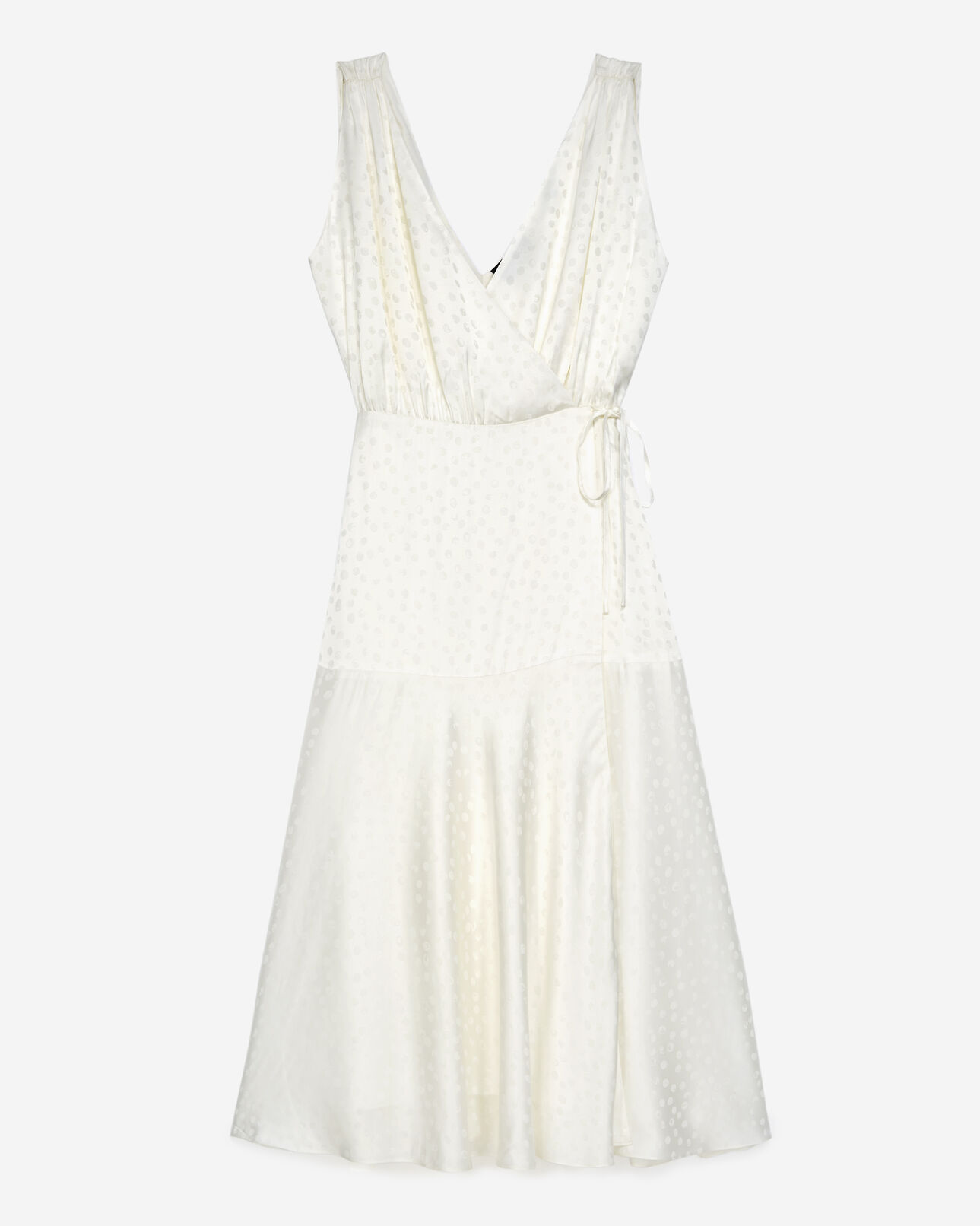 The Kooples WOMEN ECRU wrap midi dress in jacquard with polka dots