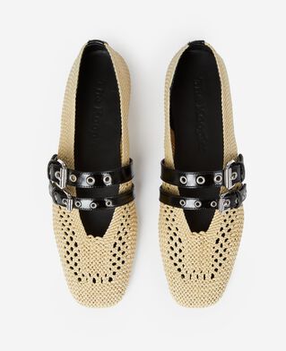 The Kooples MUJER ECRU bailarina de rafia y cuero crudo