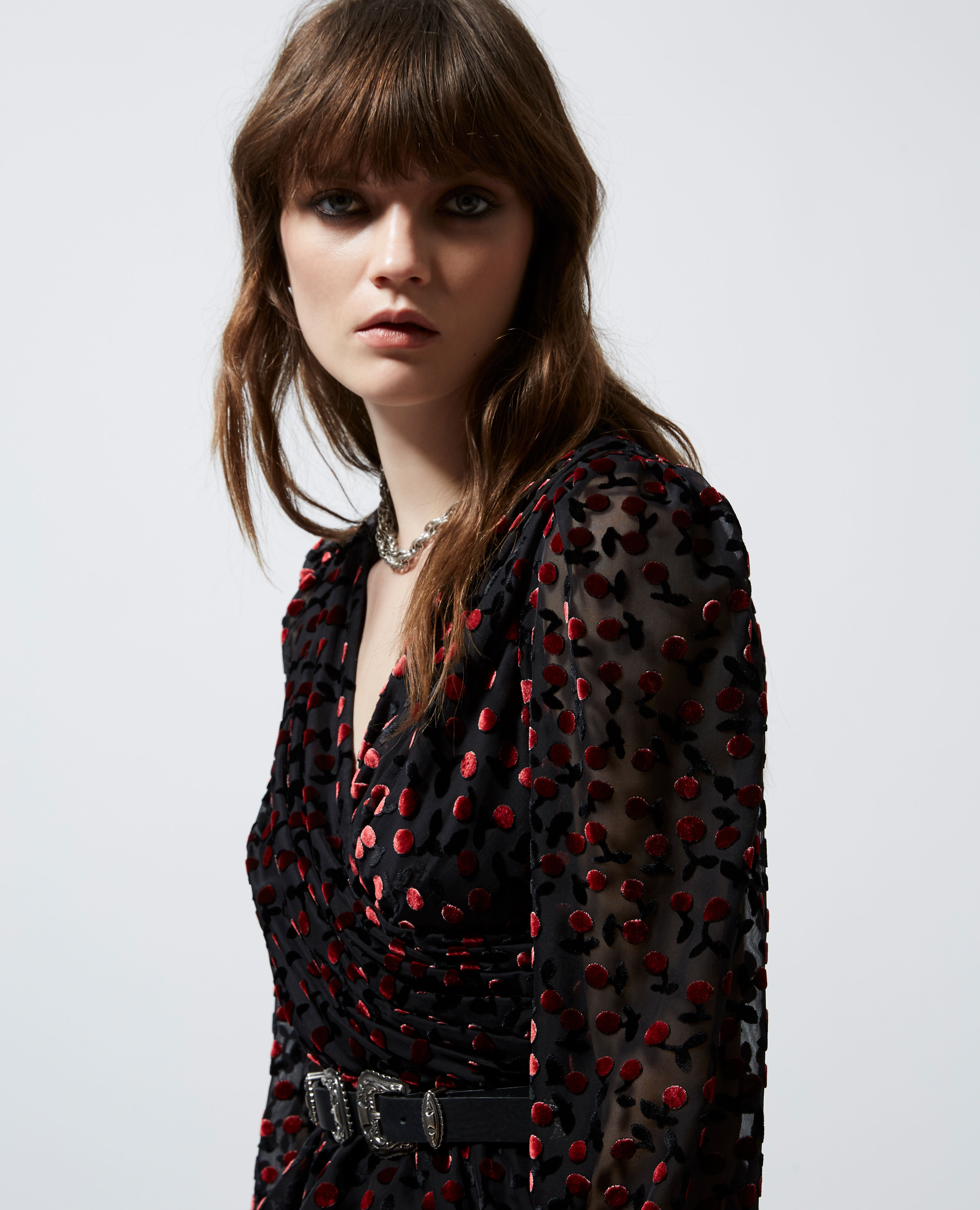 Draped long sleeve black top with motif The Kooples