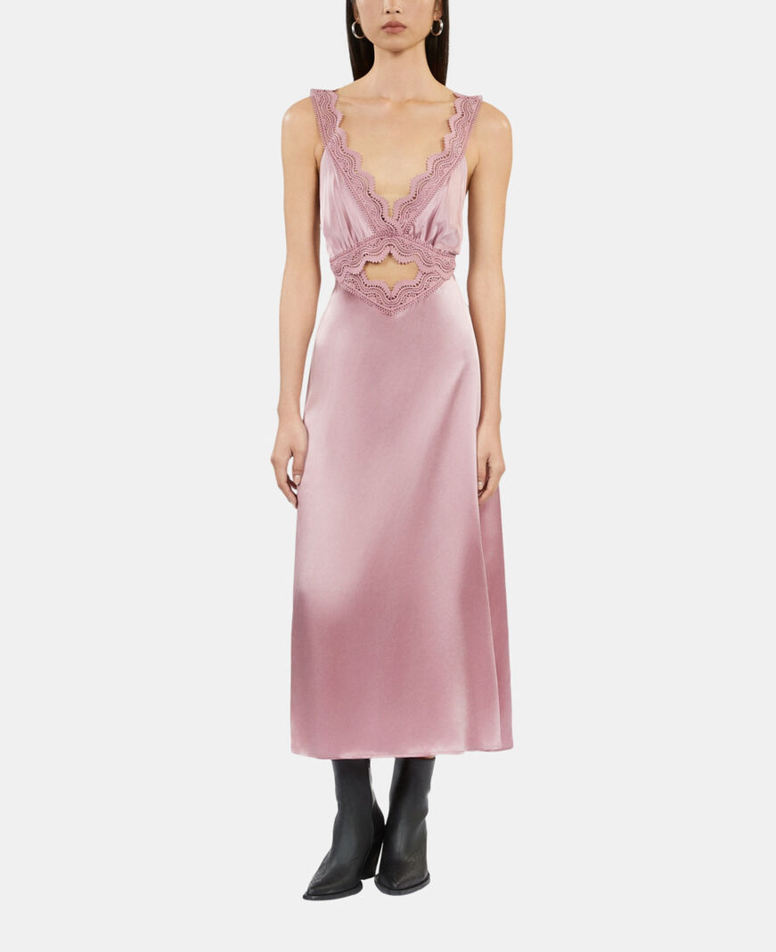 The Kooples F PINK WOOD long lilac slip dress with guipure