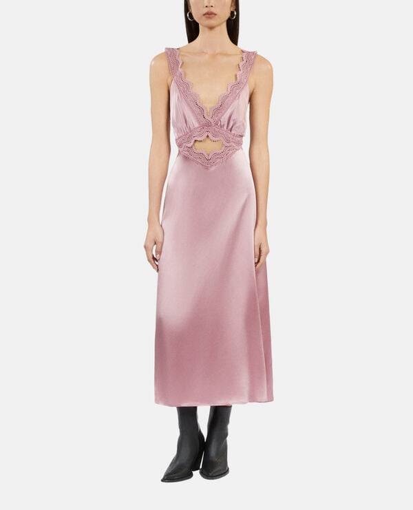 The Kooples F PINK WOOD long lilac slip dress with guipure