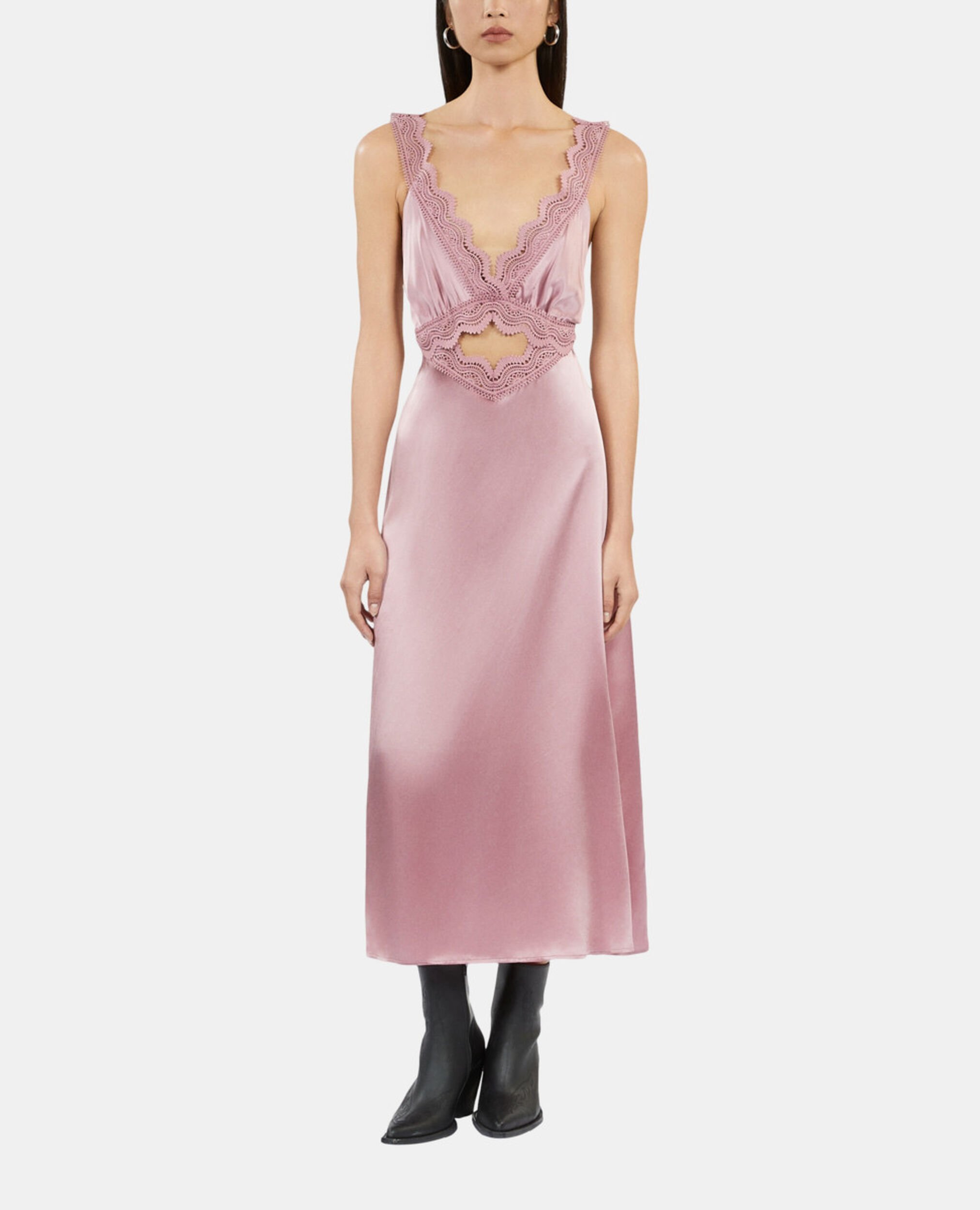 Long lilac slip dress with guipure, PINK WOOD, hi-res image number null
