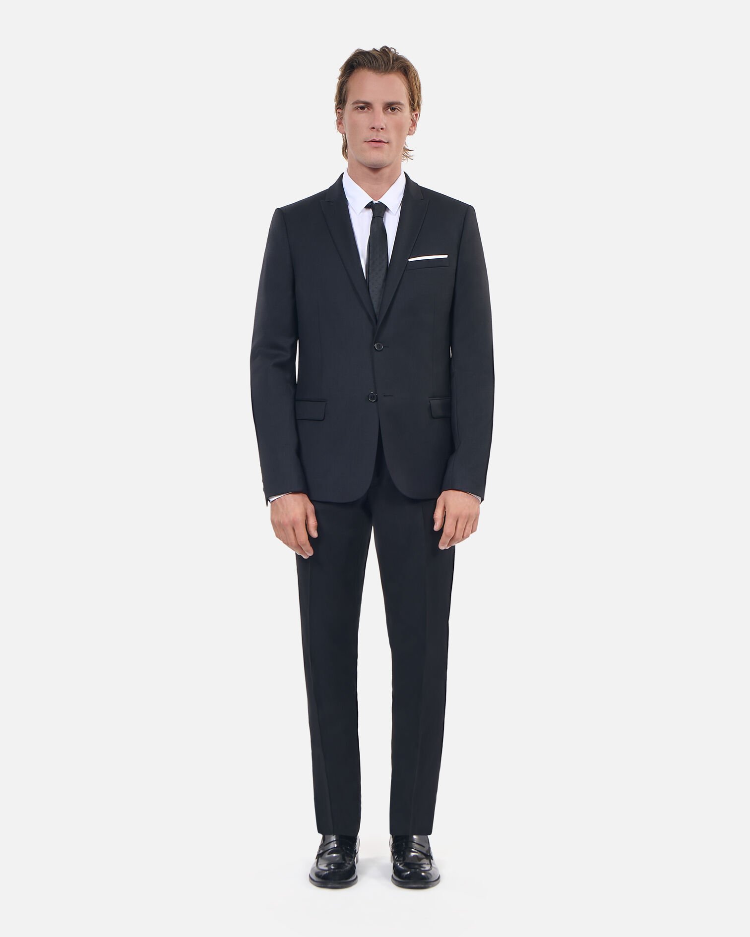 Black wool suit fitted jacket, BLACK, hi-res image number null